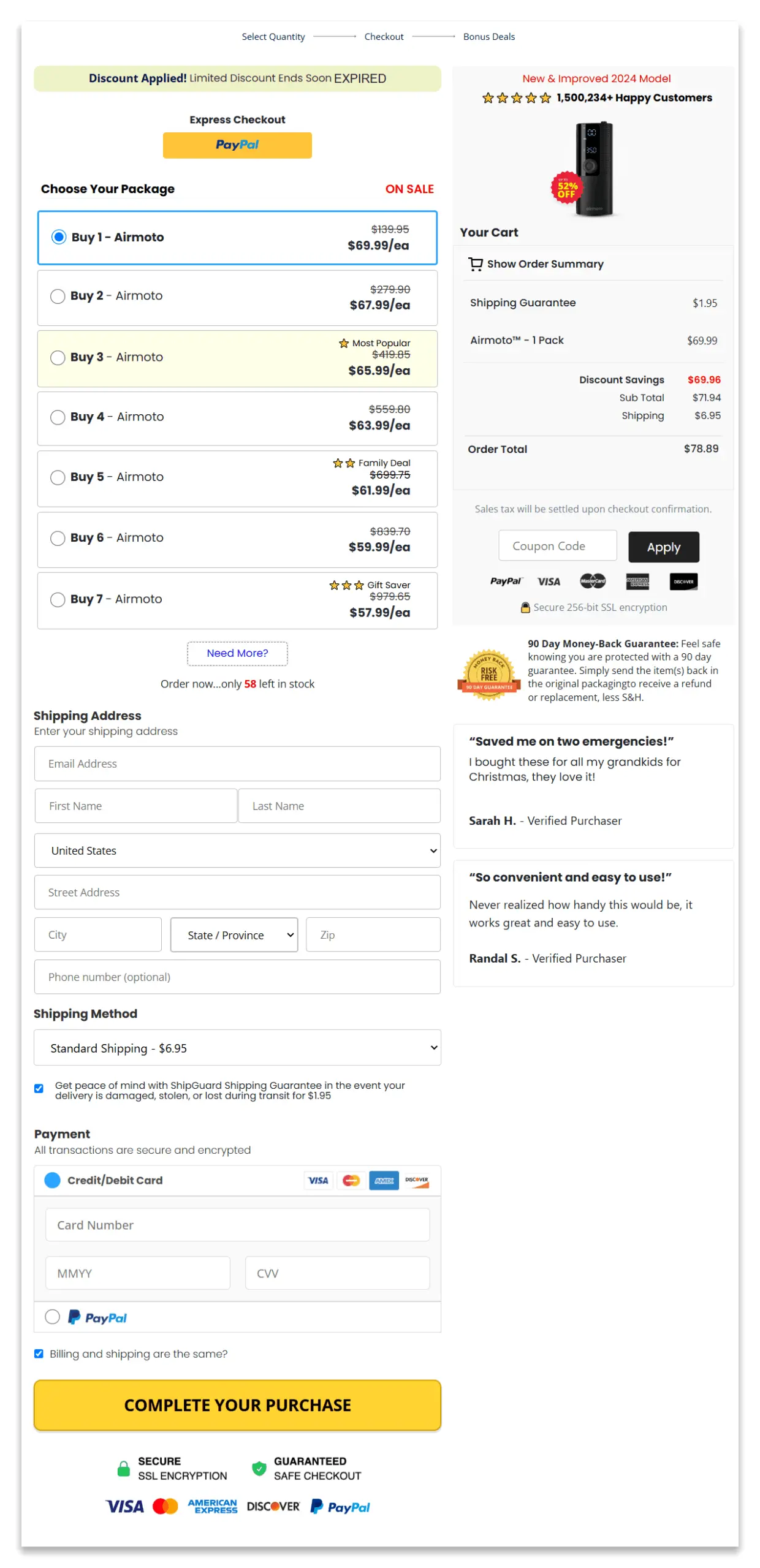 Airmoto secure checkout page